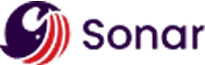 Sonar logo featuring a stylized sonar wave design in purple and red, representing technology and innovation.