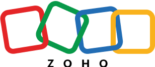 Zoho logo featuring interconnected colorful squares in red, green, blue, and yellow, representing the brand's identity and innovative solutions.