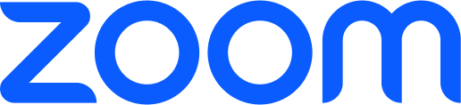 Zoom logo in blue, representing the video conferencing platform.